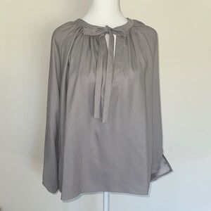ANTONIO MELANI Gray Tie-Neck Balloon Sleeve Blouse Size XL